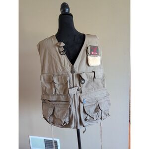 Garcia Vest Fly Fishing Khaki Brown Men's One Size Full Zip Lamb Patch Pockets